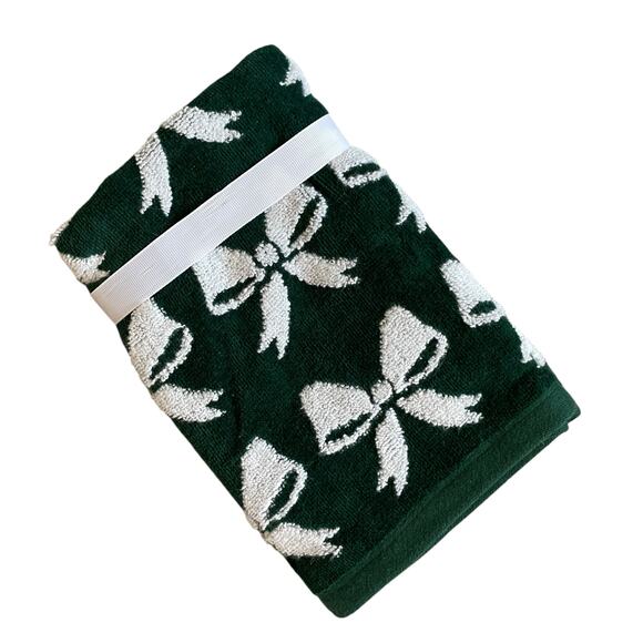 Caro Home Christmas Bow Tip Towels Set of 2 Green & White Holiday Glam New - Picture 8 of 16